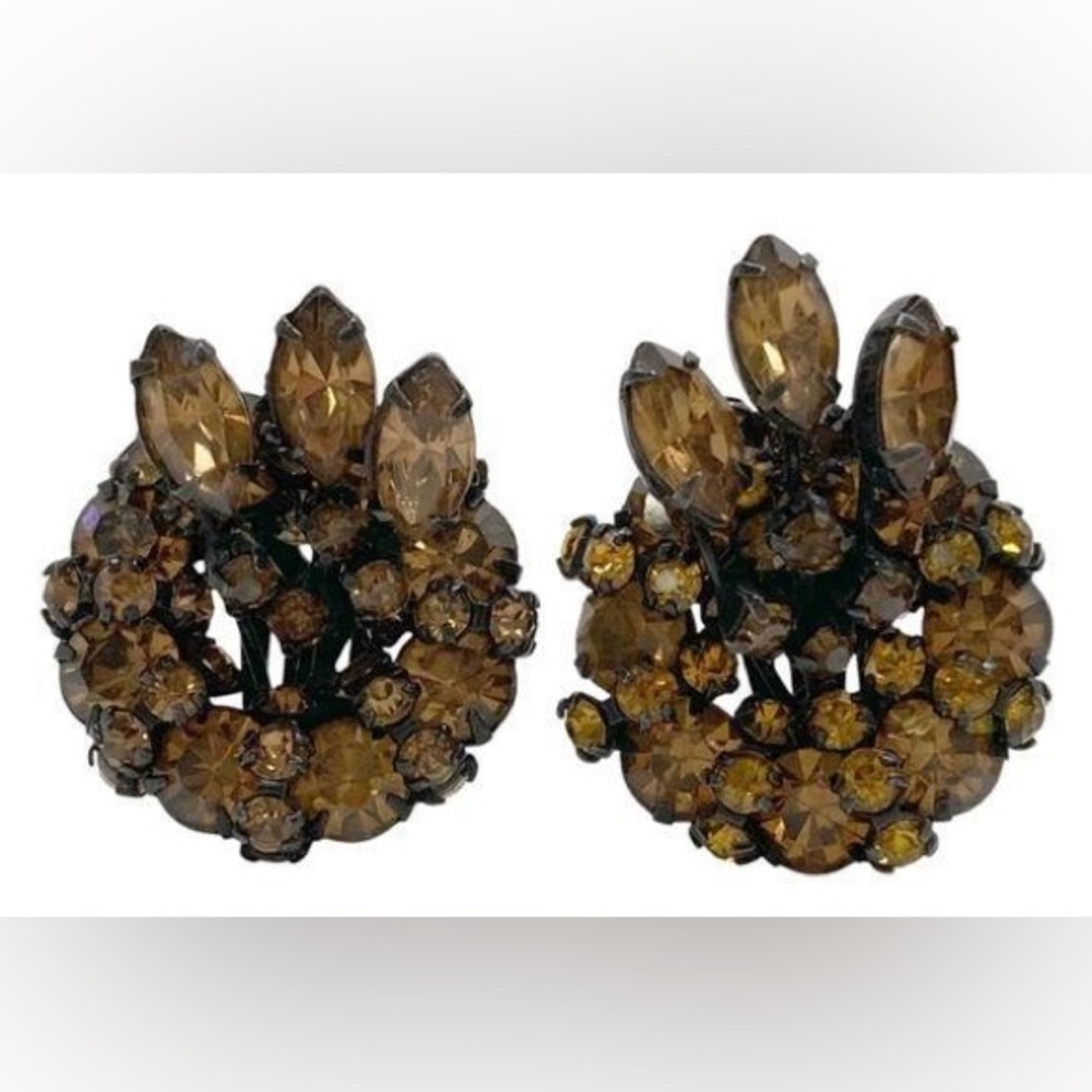 Vintage Warner Brown/Champagne Colored Crystal Clip-on Earrings